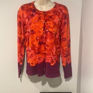 ISAAC MIZRAHI LIVE Abstract Floral Cardigan Sweater